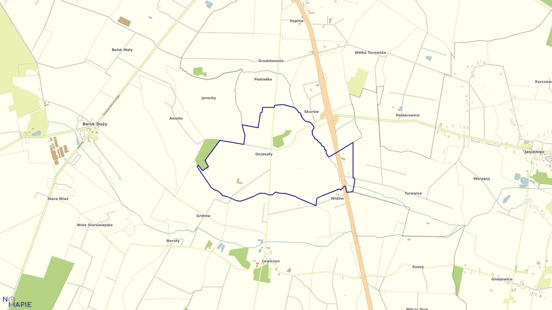 Mapa obrębu OCZESAŁY w gminie Belsk Duży