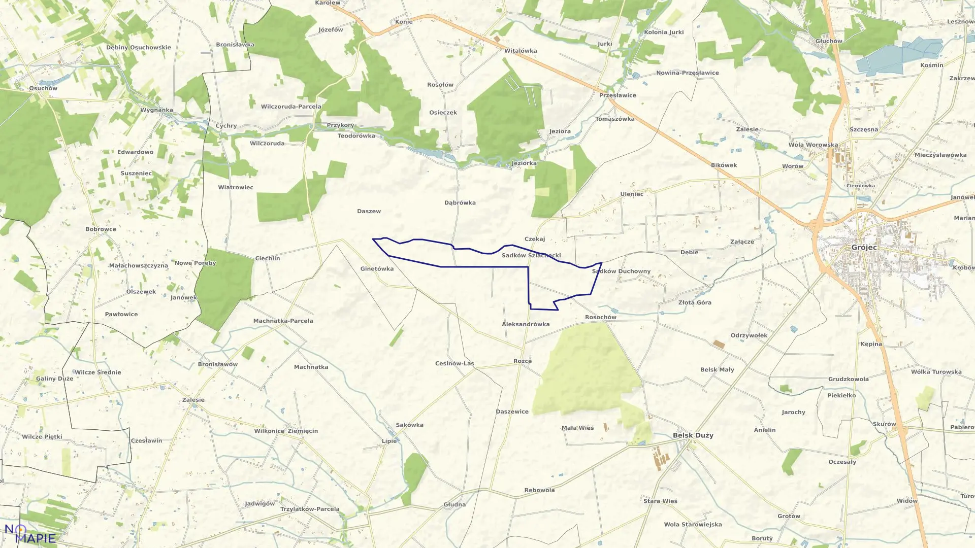 Mapa obrębu SADKÓW SZLACHECKI w gminie Belsk Duży